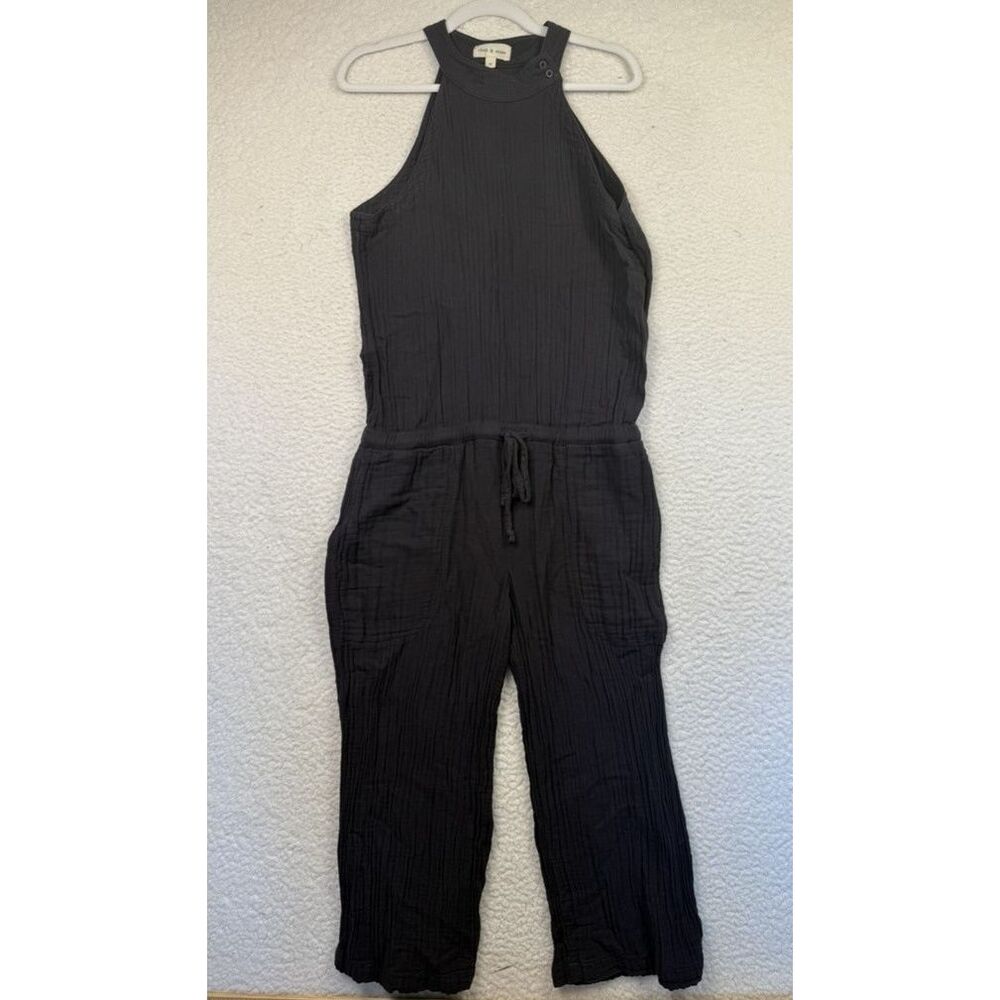 Cloth & Stone Jumpsuit Womens Medium Black Sleeveless High Neck Cropped‎ Pockets